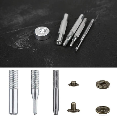 Leather Snap Fasteners Kit, Press Stud Stainless Steel Buttons for Marine Boat Canvas with Punching Tool Set Tool Kit (2 Components, 40 Pcs for Ea...
