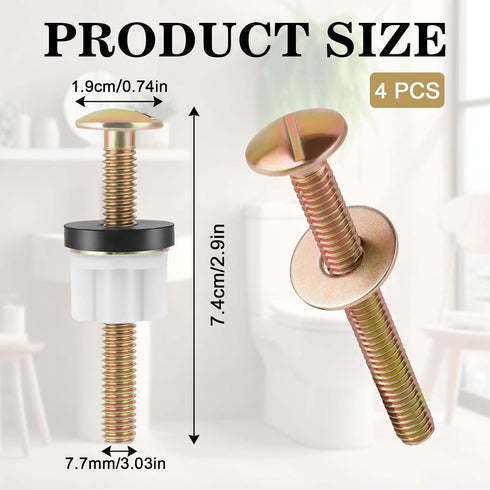 Toilet Seat Screws Sets, 2 Set Heavy Duty Toilet Seat Fastener Hinge Bolt White Plastic Nut with Metal Washers Rubber Sealed Loop, Toilet Hardware...