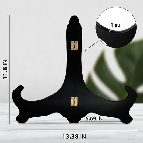Guffman 12 Inch Wooden Display Stand - Black Wood Plate Stand Frame - Decorative Plate Holders Stands for Display Pictures, Cookbooks, Home, Birth...