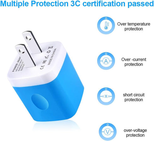 Charging Block Plug, 1A/5V 3-Pack USB Wall Charger Power Adapter Cube Brick Head Box for iPhone 15/14/13/12/11 Pro Max,15/14/13/12/11/Xs/XR/X/8/7/...