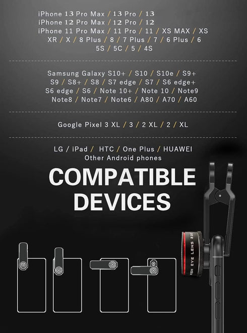 Phone Camera Lens, Clip on Cell HD Phone Fisheye Lens kit, 235° Fisheye Lens ?for Most iPhone Android Samsung Phones and Smartphones......