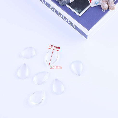 HAUTOCO 72pcs Teardrop Glass Cabochons 18x25mm Flat Back Clear Cabochon Dome Tiles Non-calibrated for Cameo Pendant Photo Craft Jewelry Making...