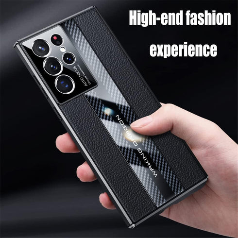 for Samsung Galaxy s22 Ultra Case 5G 6.8 inch Luxury TPU Carbon Fiber & Leather Back Cover Compatible with s 22ultra 2022 Camera Protection Shockp...