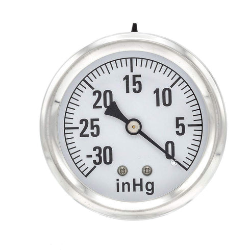 PIC Gauge AG-202L-254A 30"-0 hg Vacuum Pressure Gauge, 2 1/2" Dial, 1/4" Male NPT Connection, Center Back Mount, Single Scale, Glycerin Filled, St...