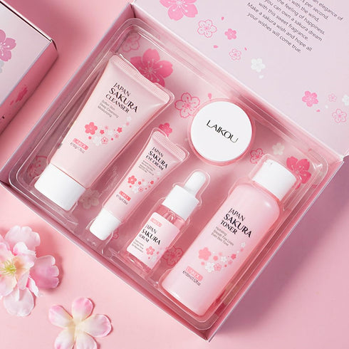 Sakura Skincare Gift Set, Skin Daily Care Travel Kit with Cleanser, Toner, Serum, Eye Cream, Face Cream for Women Girls (5pcs)...