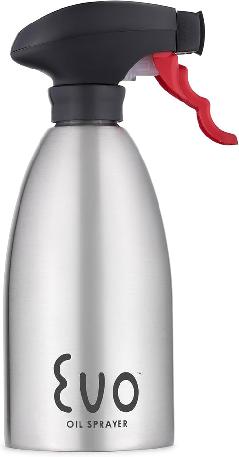 Evo 18/8 Stainless Steel Oil Sprayer, Non-Aerosol for Olive Oil, Cooking Oils, and Vinegars, Silver, 16-Ounce Capacity...