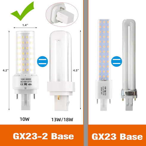 Lidesheng GX23-2 Base LED Light Bulb Plug and Play,6000K Cool White 1400Lm 2Pin LED PL Bulb, 13W 18W CFL Equivalent, Ballast Compatible (Cool Whit...