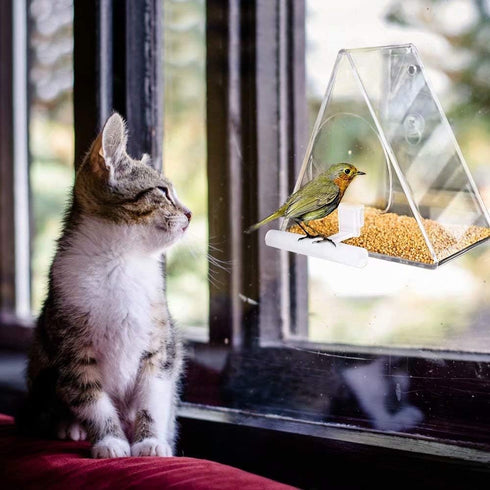 Hanging Bird Feeder, Clear Acrylic Window Birdfeeder with Chains, Squirrel Proof Decorate Triangle Outdoors Wild Bird Feeders for Finch, Warblers,...