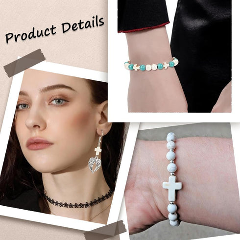 SUNNYCLUE 1 Box 90Pcs White Cross Beads Mini Small Synthetic Turquoise Stone Cross Bead Tiny Pocket Crosses Easter Holiday Crucifix Loose Spacer B...
