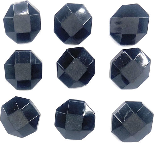 9 Jet Glass Shiny Black Buttons Hexagon Style Faceted Set 3/8'' 12mm for ,Blouses , Shirts Etc...