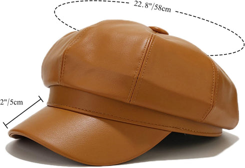 Womens PU Leather Newsboy Cap 8 Panel Paperboy Newsie Cap Bakerboy Cap Beret Cabbie Cap Hat...
