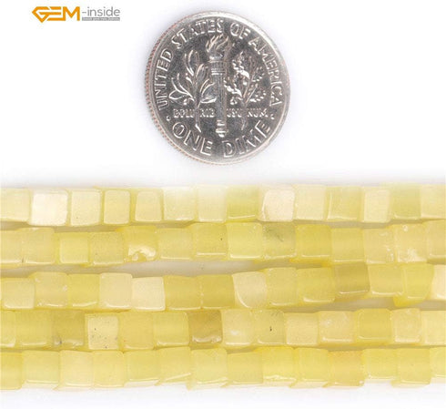 GEM-Inside 4mm Natural Lemon Green Stone Semi Precious Square Healing Beads for Jewelry Making DIY Handmade Craft Supplies 15"...