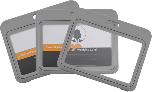 ID Badge Holder with Plastic Clip, Double-Sided Transparent Windows Horizontal Hard Grey Plastic Case Waterproof Card Holder for Office School ID ...