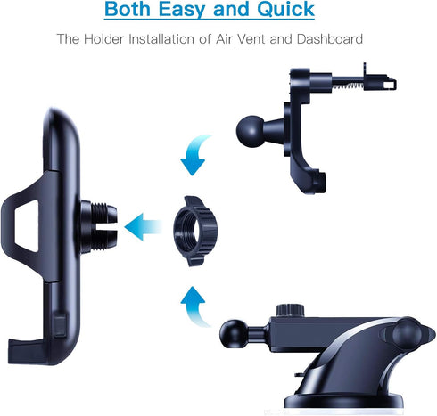 wipalor Universal Car Phone Holder Mount for Dashboard Windshield, Upgraded Air Vent Cell Phone Holder for Car, Long Arm Strong Suction Car Phone ...