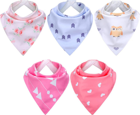 5 Pack Adult Drool Bandana Bibs Soft Large Absorbent Bibs for Special Needs Waterproof, Kids, Men Women (Cute Pattern)...