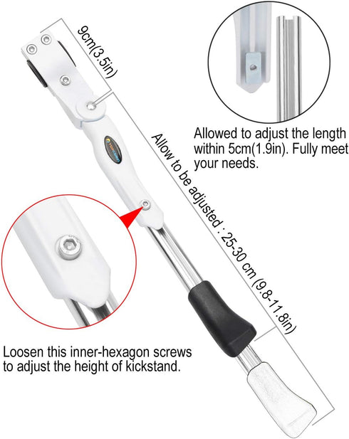 Bicycle Adjustable Aluminium Alloy Bike Bicycle Kickstand Side Kickstand Fit for 22" 24" 26"- White...
