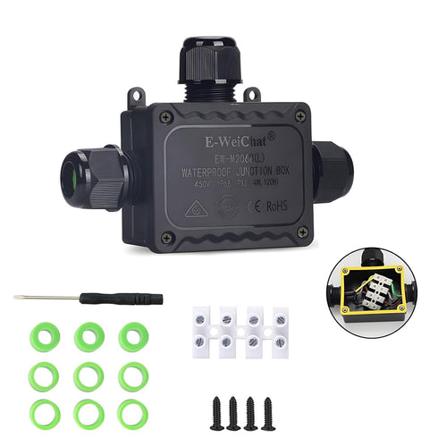 IP68 Waterproof Junction Box Outdoor, 3 Way Underground Electrical Junction Box, Plastic Electrical Box with Terminal Block, Suitable for LED Land...