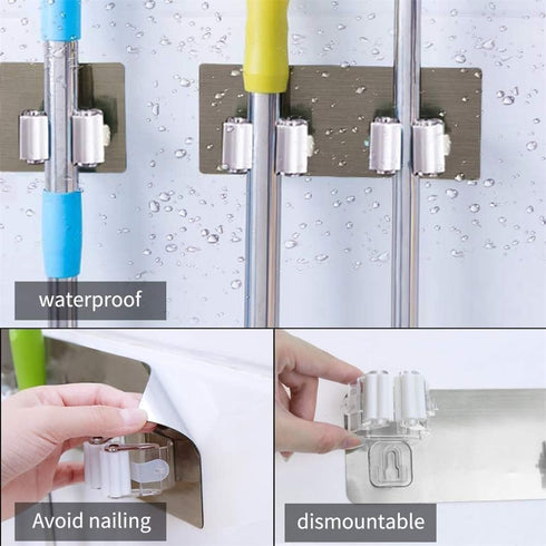 1Pc White Mop Broom Holder Wall Mounted, Holder Self Adhesive Mop Grip Holders Wall Mounted Hanger Organizer, Mop Hanger Heavy Duty with Hooks Mop...
