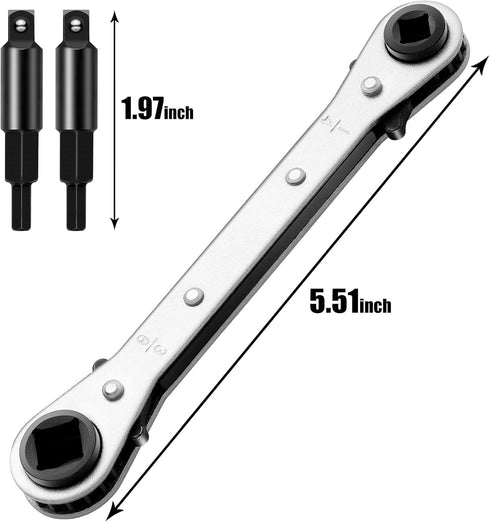 Hvac Service Flat Wrench Tools:3/16” to 3/8” 5/16'' x 1/4''Air Conditioner Valve Flat Ratchet Wrench with 2 Hexagon Bit Adapter Kit for Air Refrig...