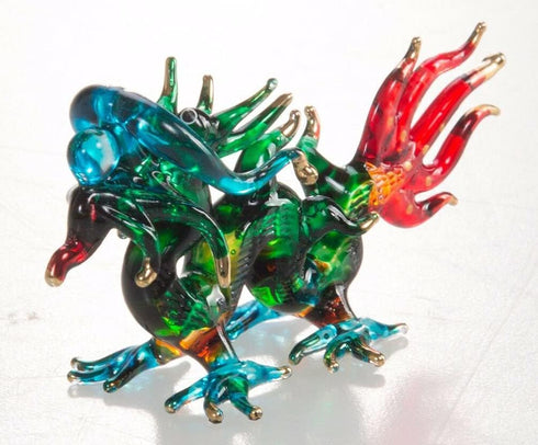 Tiny 3¼" Green Blue Red Chinese Asian Dragon Figurine - Miniature Hand Blown Glass Painted Dragons Mythical Creature Animals Crystal Decorative Co...