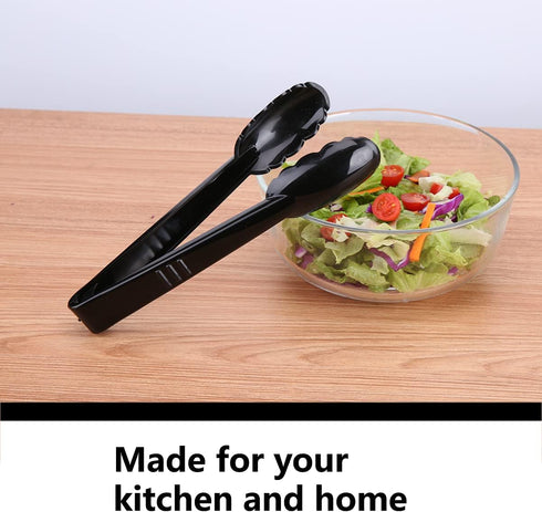 24 Pieces Plastic Salad Tongs, Black Kitchen Serving Tongs, 9 Inch Disposable Utensils Set, Heavy Duty Scalloped, Perfect for Buffets and BBQ, Foo...