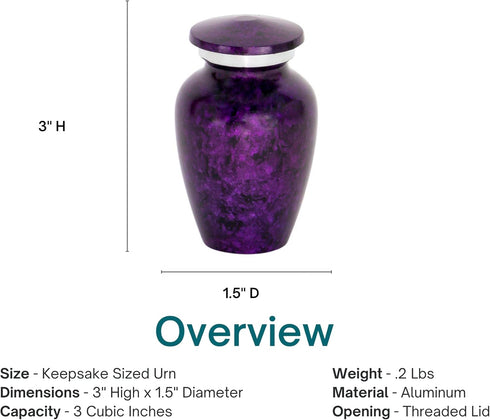 Purple Mist Keepsake Cremation Urn for Ashes, Aluminum, Purple Urn, Keepsake Sized Cremation Urn, 3 Inches High...