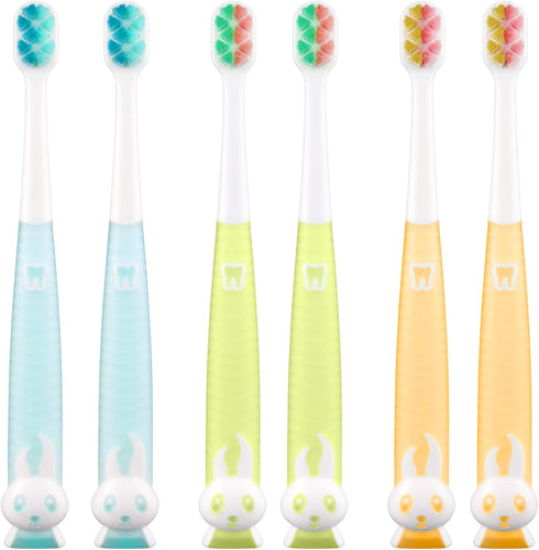 7001 Kids Toothbrush, Extra Soft Bristles, Cute Buuny Design, for Children Ages 2+, Small Head, 6 Count...