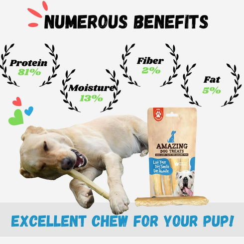 Amazing Dog Treats - Large Collagen Stick - (6 Inch - 8 Count) - Collagen Beef Cheek Rolls for Dogs - 100% Pure Collagen Sticks for Dogs - No Hide...