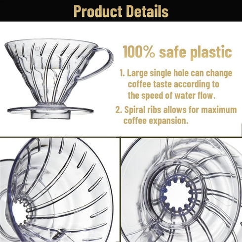 V 02 60° Cone Plastic Coffee Dripper, 1-4 Cups, Pour Over Coffee Maker, Reusable Coffee Filter Cup, Slow Brewing Accessories for Home, Cafe, Resta...