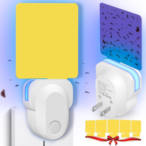Flying Insect Trap Plug-in, Gnat Killer Traps for House Indoor, Safe Non-Toxic UV Light Fly Catcher, Indoor Plug-in Night Light Fly Trap with 5 St...