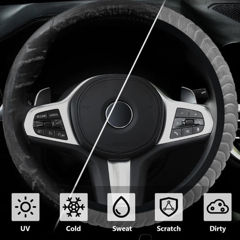 15 Inch Car Steering Wheel Cover, Winter Warm Plush Fluffy Non-Slip Automotive Steering Wheel Protector for Man Woman, Vehicle Interior Accessorie...