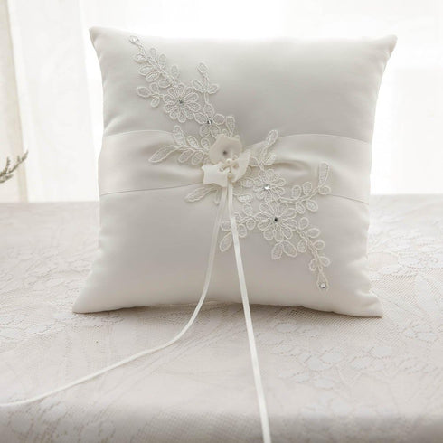 Awtlife Flower Wedding Ring Pillow Ivory Cushion Bearer for Beach Wedding 8.26 Inch...