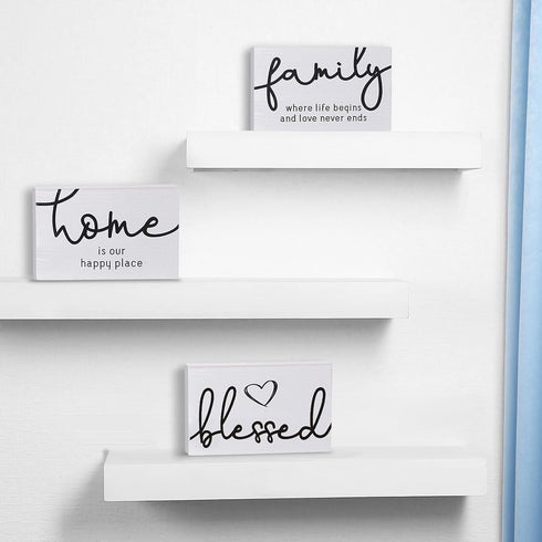 Jetec 3 Pcs Family Home Blessed Rustic Wood Sign Mini Wood Decorative Farmhouse Woodworks Table Shelves Decorations Sign for Bedroom Kitchen Livin...