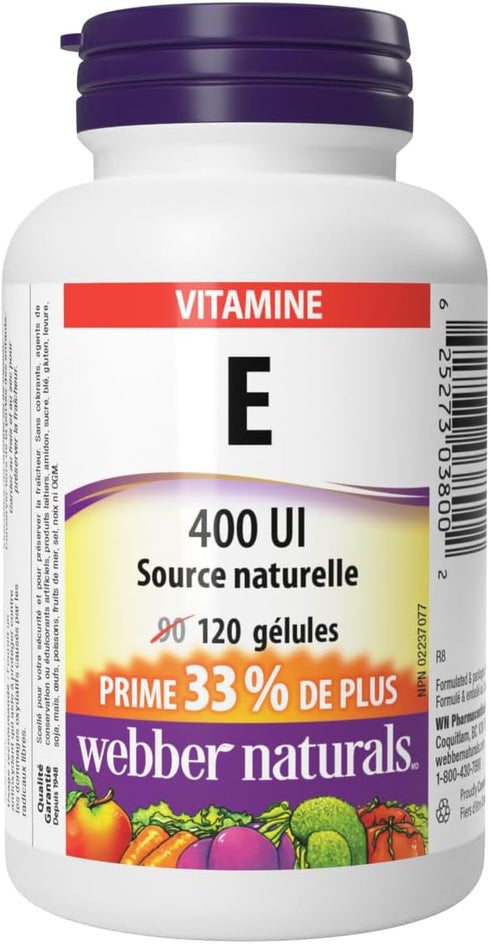Webber Naturals Vitamin E Natural Source Softgel, 400 IU-120 Softgels...
