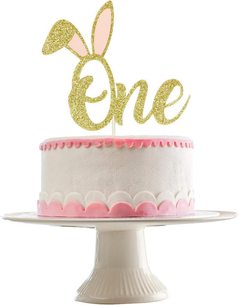 Gold Glitter Some Bunny One Birthday Cake Topper, Bunny 1st Birthday Cake Topper for Easter 1st Birthday Party Cake Decorations...