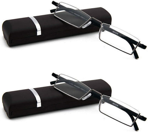 2 Pack Half Frame Reading Glasses for Men and Women Lightweight Computer Readers with Portable Case 1.75...