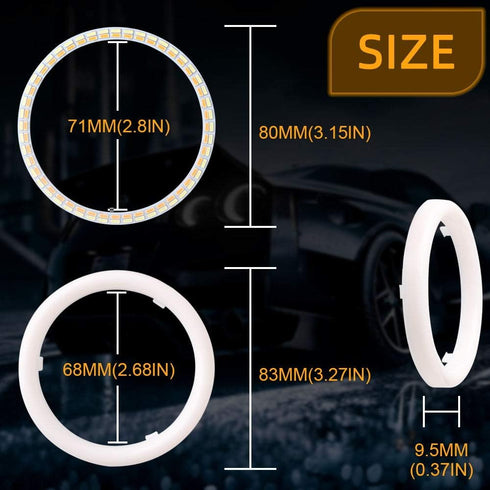 Qasim 1-Pair 80MM White+Amber Switchback 102SMD 4014 LED Halo Ring Angel Eyes Led Lights 12V...