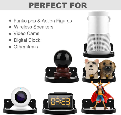 TXEsign 2 Pack 5.3”Small Floating Shelves Acrylic Hanging Shelf Adhesive & Screw Wall Mount Small Shelf for Bluetooth Speaker, Webcam, Action Figu...