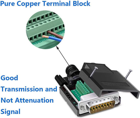 DB15 Solderless Male RS232 D-SUB Serial Adapters, 16mm thinner 15 Pin Port Terminal Solderfree Breakout Board Connector with Case Accessories...