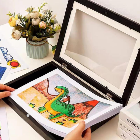 Kids Art Frame Front Opening Kids Artwork Frames Changeable Display 6.1x9.6 with Mat or 7.5x10.8 Without Mat Kid Artwork Picture Frames for Kids A...