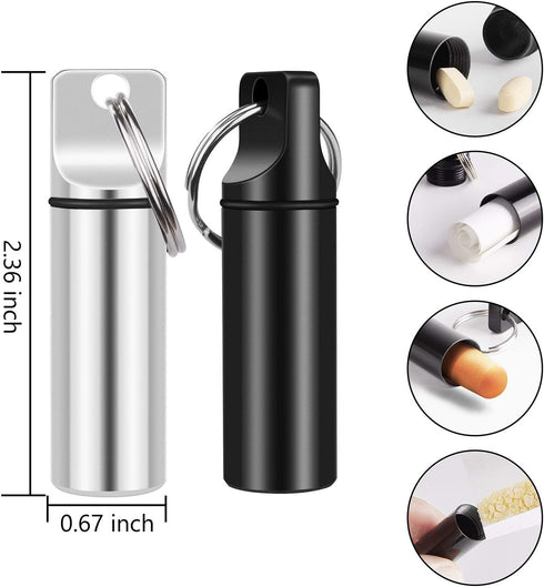 2 Pack Small Pocket Pill Box Keychain, Portable Mini Aluminium Alloy Pill Organizer Case Container for Purse, Waterproof Metal Pill Holder Medicin...