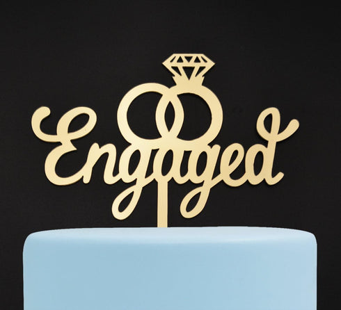 Engagement Cake Topper- Engagement Wedding Party Decorations (Gold)...