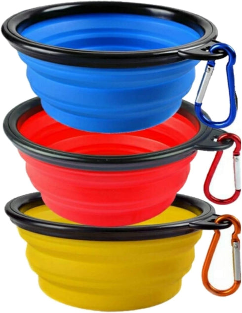 Mr. Peanut's Collapsible Dog Bowls, Set of 3 Colors, Dishwasher Safe BPA Free Food Grade Silicone Portable Pet Bowls, Foldable Travel Bowls for Fe...