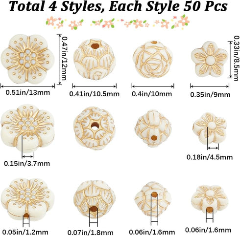 SUNNYCLUE 1 Box 200PCS Flower Spacer Beads Acrylic Gold Beads Resin Rose Floral Plating Golden Chakra Energy Lotus Flower Loose Spacer Beads Bulk ...