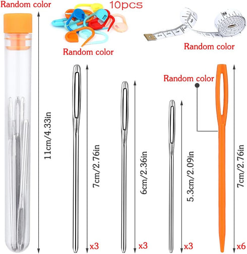 Knitting Tool Kit Knitting and Crochet Accessories large Eye Blunt Needles Plastic Needles with Tape Measure Stitch Markers Storage Box for DIY Ha...