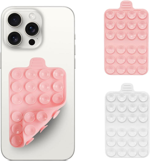 Double Sided Silicone Suction Phone Mount (2 Pack), Each Side 24 Strong Suction Cups Mobile Phone Holder, Cell Phone Grip Stand for Selfies and Vi...