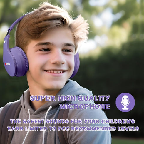 Kids Headphones Bluetooth 5.3 Wireless 60H Play Time Volume Limit 85/110dB Over Ear Foldable Protection Headset/Wired AUX Cord Mic for Boy Girl Tr...
