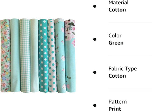 8pcs 18 x 22inches (46x56cm) Cotton Fabric Green Pattern Pre-Cut Quilt Squares Fat Quarters Fabric Bundles for Sewing and Quilting...