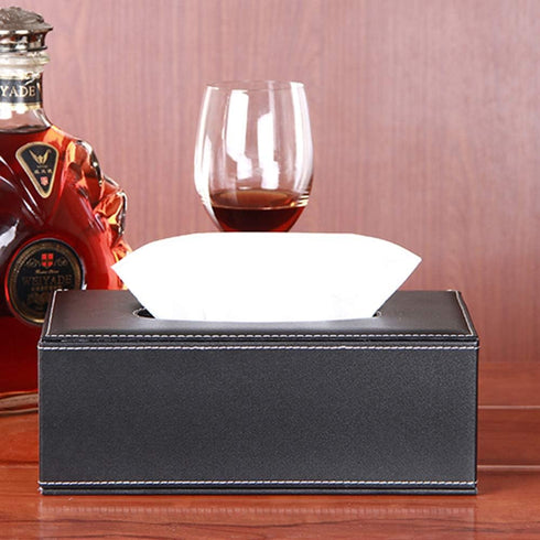 /N Rectangular PU Leather Tissue Box Napkin Holder, Used in Home Office, Hotel Room Napkin Box, Decorative Black (Black)...