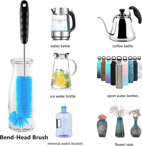 4 Pack Bottle Brush Cleaning Set,Multi-Function Long Handle Bottle Cleaner for Glasswares, Travel Coffee Mugs, Narrow Cup,Straw Cleaning Brush,Foo...